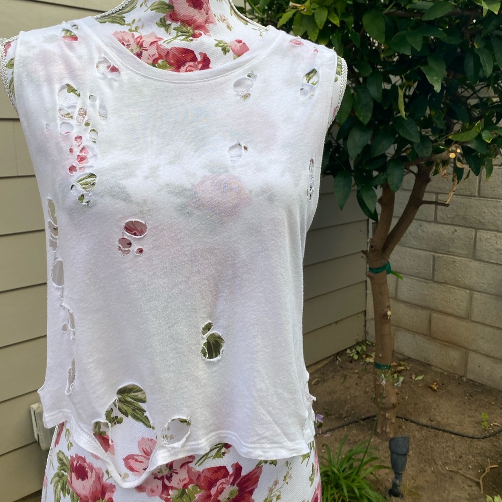 White distressed tank